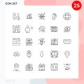 Set of 25 Modern UI Icons Symbols Signs for globe, mind, error, manipulate, access