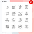 Set of 16 Modern UI Icons Symbols Signs for hotel, furniture, waste, closet, recycle