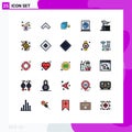 Set of 25 Modern UI Icons Symbols Signs for interest, despotism, packing, autocracy, streaming