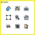 Set of 9 Modern UI Icons Symbols Signs for internet, research, open, search, points