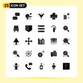 Set of 25 Commercial Solid Glyphs pack for investment, coins, heart, cash, paper