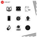 Set of 9 Modern UI Icons Symbols Signs for iphone, mobile, coding, smart phone, file