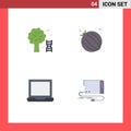 Set of 4 Modern UI Icons Symbols Signs for knowledge, laptop, tree, vegetable, card