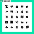 Set of 25 Commercial Solid Glyphs pack for like, heart, building, access, shack