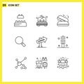 Pictogram Set of 9 Simple Outlines of location, canada, fast food, search, look