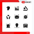 Set of 9 Modern UI Icons Symbols Signs for lotus, decorations, image, chinese, love