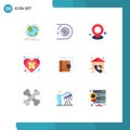 Set of 9 Modern UI Icons Symbols Signs for love, healthcare, disruptive, broken, streamline