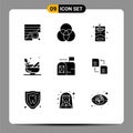 Set of 9 Modern UI Icons Symbols Signs for mail, spa, intersection, bowl, grinding