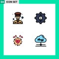 Set of 4 Modern UI Icons Symbols Signs for man, card, contact, service, heart