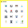 Set of 16 Modern UI Icons Symbols Signs for manometer, security, columns, database, mane