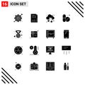 Set of 16 Modern UI Icons Symbols Signs for medal, tablet, graph, pills, sound