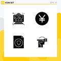 Set of 4 Modern UI Icons Symbols Signs for metro, favorite, transport, coins, virtual