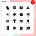 Set of 16 Modern UI Icons Symbols Signs for nature, vehicle, screen, transport, car Royalty Free Stock Photo