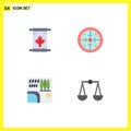 Set of 4 Modern UI Icons Symbols Signs for note, forest, leaf, implementation, rain