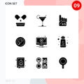 Set of 9 Modern UI Icons Symbols Signs for notification, alert, foam, power, voltage