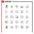 Set of 25 Modern UI Icons Symbols Signs for prediction, graph, lock, forward, paint Royalty Free Stock Photo