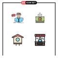 Set of 4 Modern UI Icons Symbols Signs for professor, house, teacher, bundle, bird house