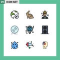 Set of 9 Modern UI Icons Symbols Signs for record, dj, rabbit, disc, female