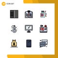 Set of 9 Modern UI Icons Symbols Signs for record, pc, summer, imac, monitor