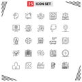 Set of 25 Modern UI Icons Symbols Signs for report, page, weather, document, handcare