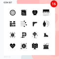 Set of 16 Modern UI Icons Symbols Signs for river, historic, university, cross, setting