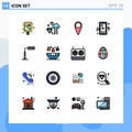 Set of 16 Modern UI Icons Symbols Signs for road, light, guitar, construction, player