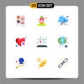 Set of 9 Modern UI Icons Symbols Signs for school, heart, costume, cancer, cloud