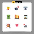 Set of 9 Modern UI Icons Symbols Signs for school, library, media, book, soccer