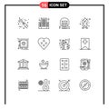 Set of 16 Modern UI Icons Symbols Signs for security, locker, blog, fire place, camping Royalty Free Stock Photo