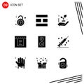 Set of 9 Modern UI Icons Symbols Signs for speaker, electronics, hand, devices, tabs