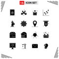 Set of 16 Modern UI Icons Symbols Signs for strategy, card, scissor, atm, funding