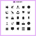 Solid Glyph Pack of 25 Universal Symbols of thanksgiving, healthy, cinema, fitness, fruit