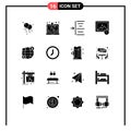 Set of 16 Modern UI Icons Symbols Signs for time, clock, text, money, global