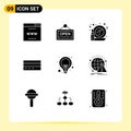 Set of 9 Modern UI Icons Symbols Signs for user, finance, glass, credit, business