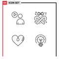 Set of 4 Modern UI Icons Symbols Signs for user, heart, watch, candy, like