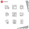 Set of 9 Modern UI Icons Symbols Signs for web, hardware, hand, computer, selling
