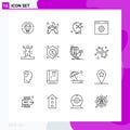 Set of 16 Modern UI Icons Symbols Signs for webpage, browser, controller, human mind, positive