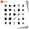 Set of 25 Vector Solid Glyphs on Grid for winner, best, construction, signs, sign