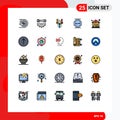 Set of 25 Modern UI Icons Symbols Signs for work, rest, repair, stop work, upload