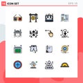 Flat Color Filled Line Pack of 16 Universal Symbols of workshop, diy, sound, construct, support