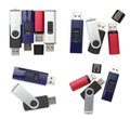 Set with modern usb flash drives on white background, top view Royalty Free Stock Photo