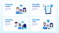Set of healthcare, medical insurance and family doctor. Family health concept of flat vector illustration Royalty Free Stock Photo
