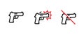 Set of modern weapons, shot and ban icons. Editable line vector.