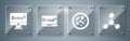 Set Molecule, Bacteria, Equation solution and Equation solution. Square glass panels. Vector