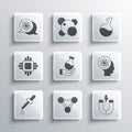 Set Molecule, Magnet, Atom, Test tube, Pipette, Processor CPU, and icon. Vector Royalty Free Stock Photo