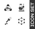 Set Molecule, Ozone, Pipette and Test tube flask stand icon. Vector