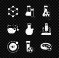 Set Molecule, Test tube, with toxic liquid, Helium, and icon. Vector Royalty Free Stock Photo