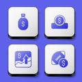 Set Money bag, Coin money with dollar, Financial growth increase and American football betting icon. White square button