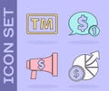 Set Money and diagram graph, Trademark, Megaphone and dollar and Speech bubble with dollar icon. Vector