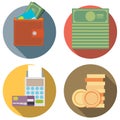 Set of money, finance, banking icons flat design style